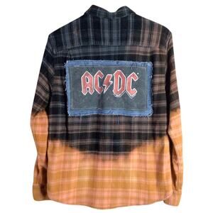 ACDC Metal Band soft FLANNEL distressed ombre bleached Med